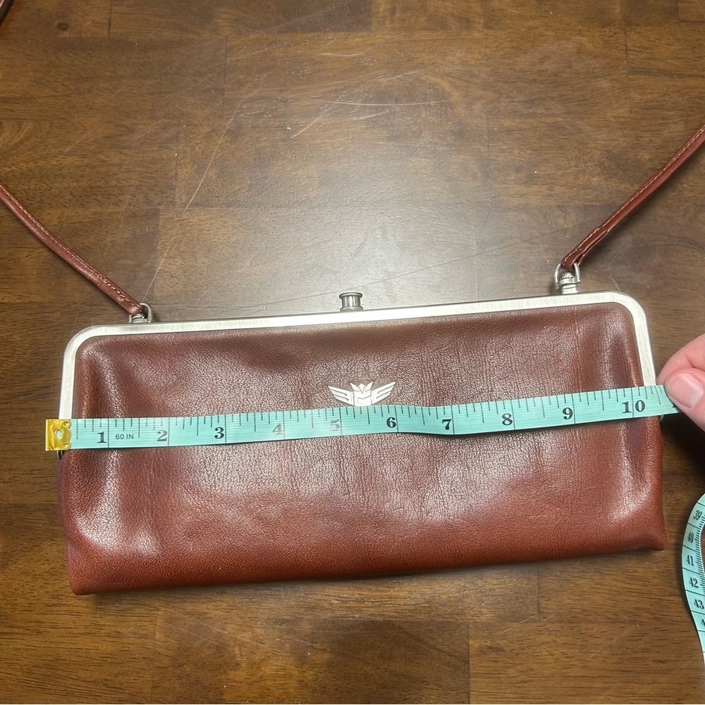 Consuela Tawny Clamshell Clutch Wallet in Brown Leather with Crossbody Strap - Picture 13 of 16